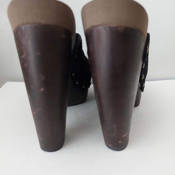 Flogg Black Suede Platform Clogs with Contrast Stitching Size 7.5 - Picture 4 of 8